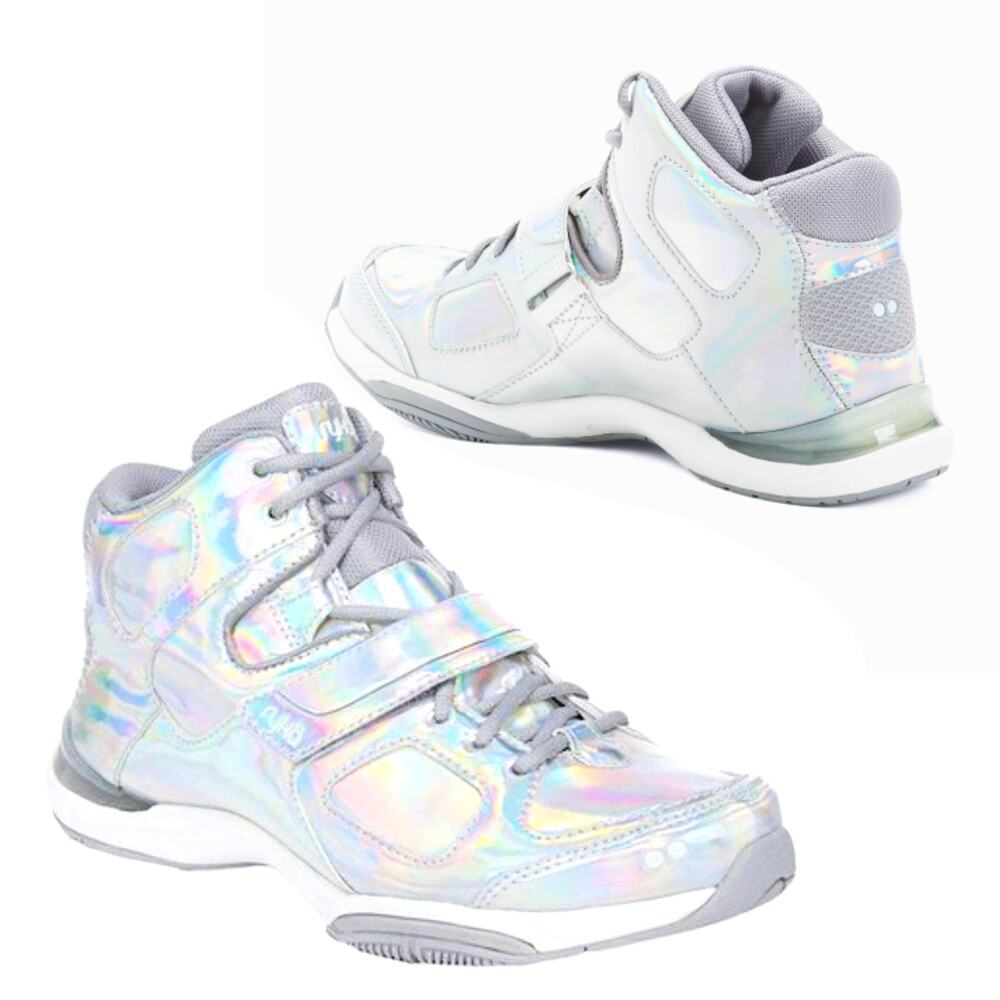 NWT Ryka Women's Tenacious Patent Silver Iridescent Comfort Training Sneakers